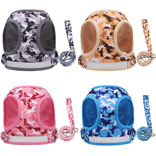 Reflective Adventure Pet Harness With Printed Leash
