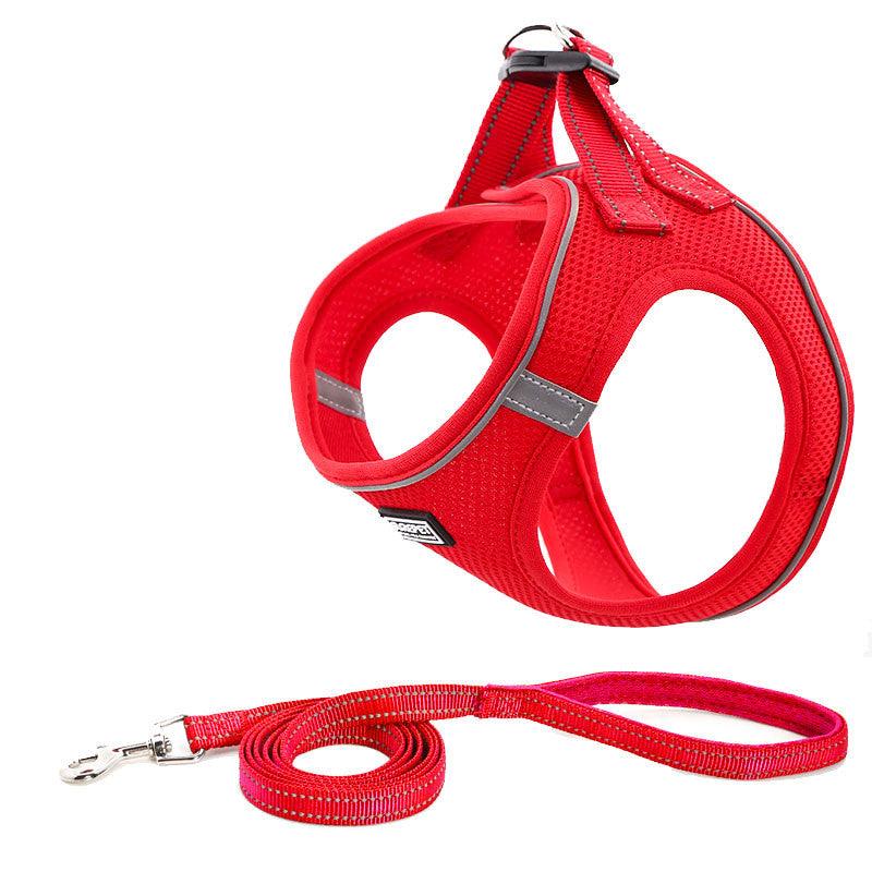 Reflective Mesh Dog Leash And Harness Set - Lightweight And Comfortable Traction Suit For Dogs