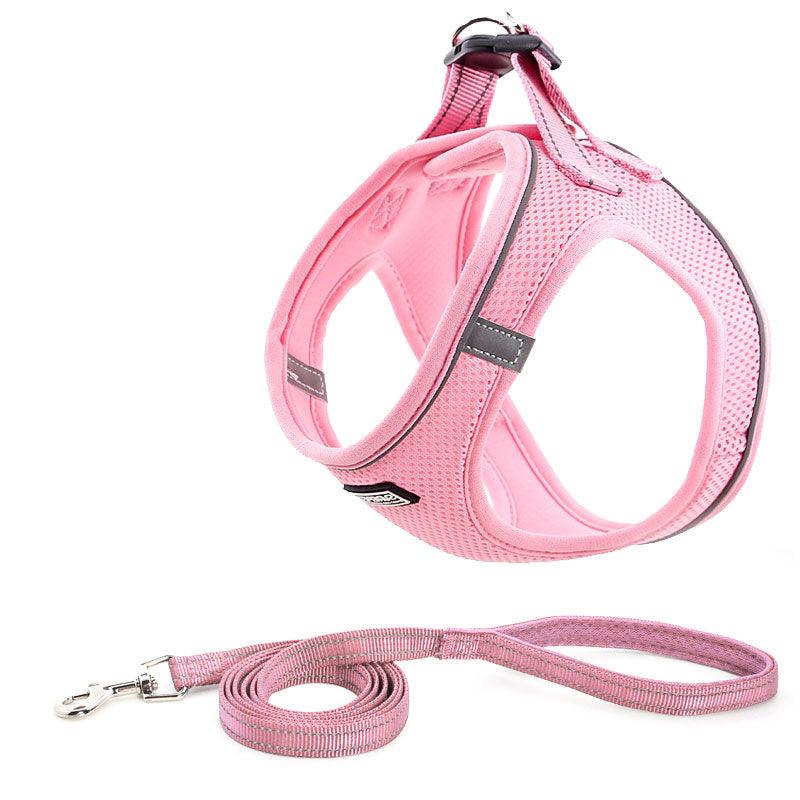 Reflective Mesh Dog Leash And Harness Set - Lightweight And Comfortable Traction Suit For Dogs