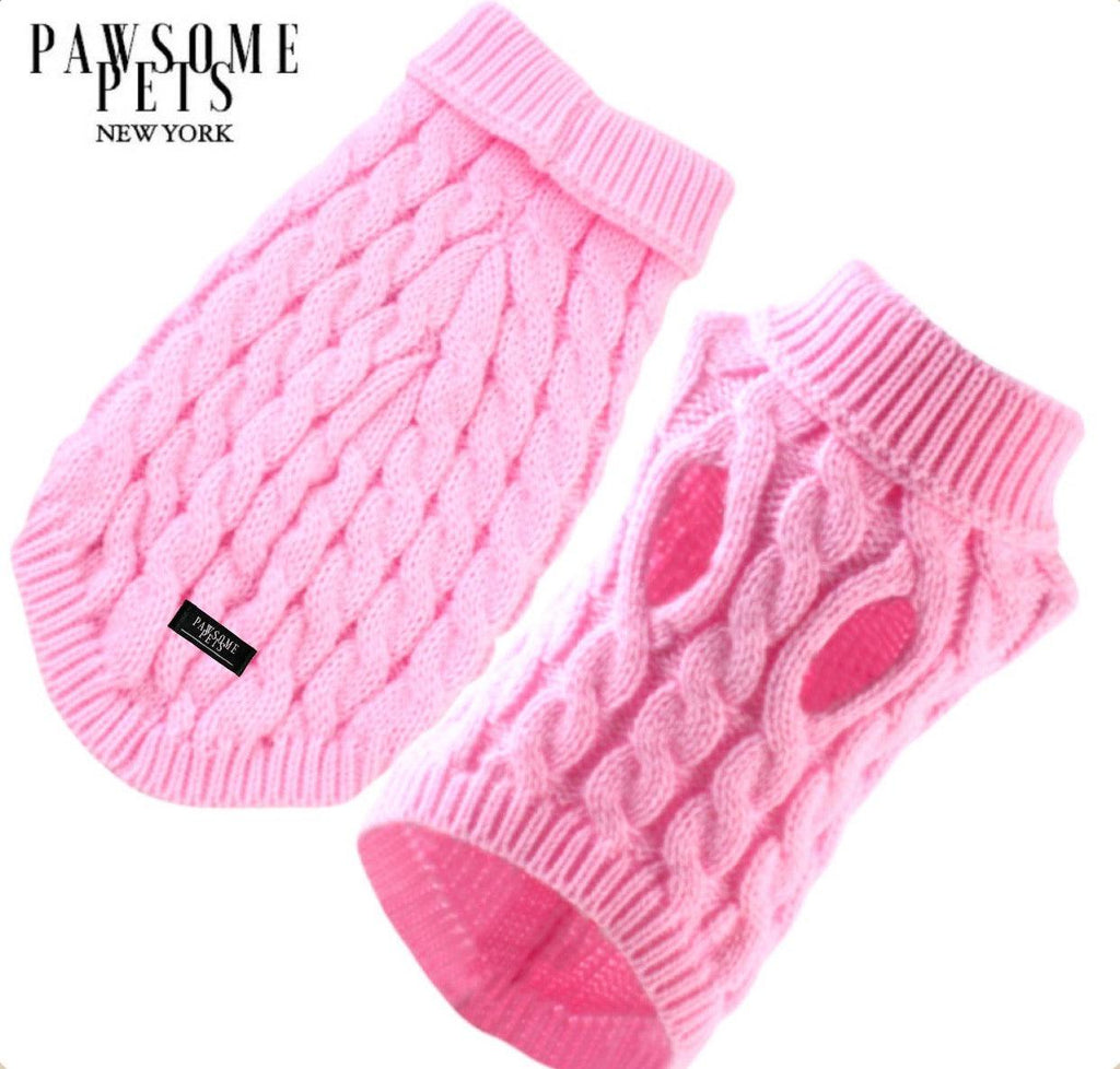 Pink Cable Knit Dog Sweater - Extra Warm Winter Clothing for Small Dogs and Cats with Cozy Turtleneck