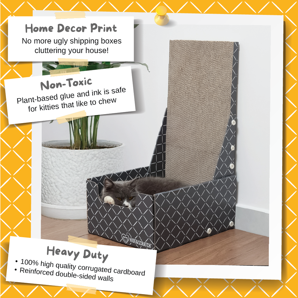 Cat Scratcher Box with Bed - 26" L-Shaped Cardboard Scratching Post for Indoor Cats