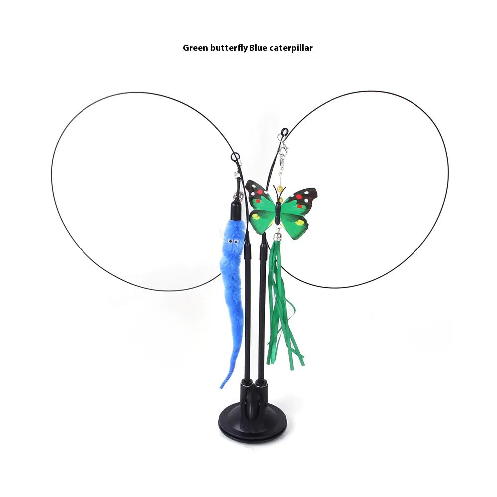 Interactive Cat Teaser Toy with Suction Cup - Fun Exercise Wand with Colorful Attachments for Active Play