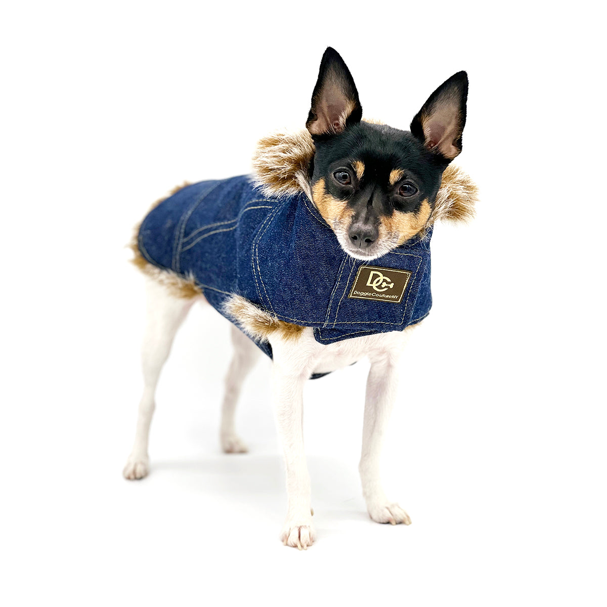 Blue Denim Dog Coat - Faux Fur Lined Jacket with Removable Collar