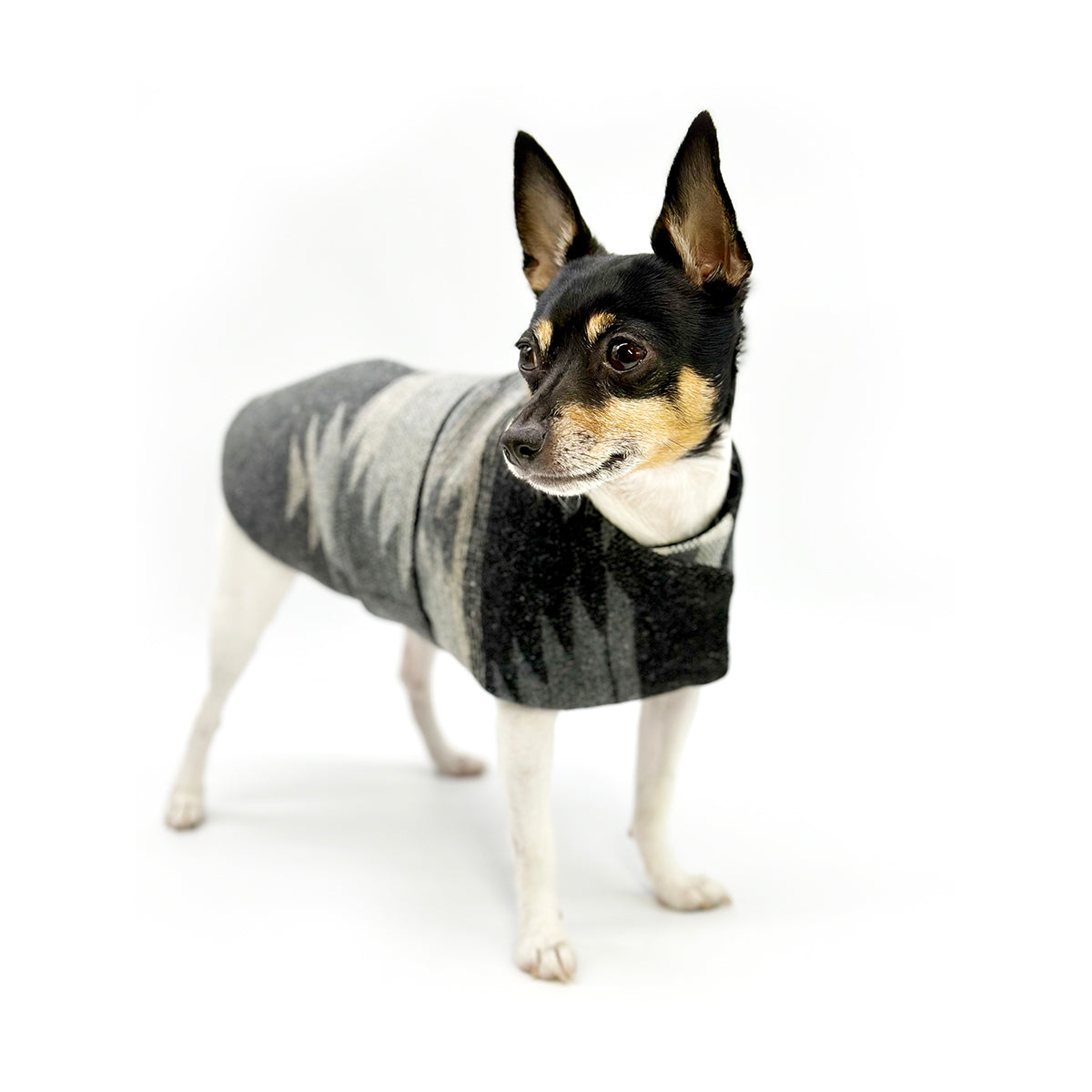 Charcoal Southwest Dog Coat - Navajo Blanket Jacket with Faux Fur Collar