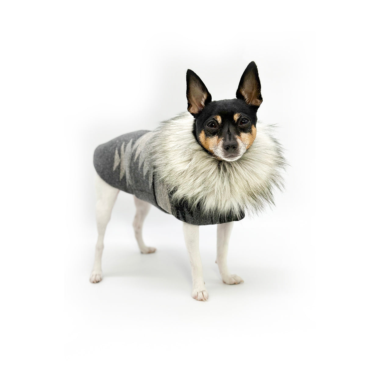 Charcoal Southwest Dog Coat - Navajo Blanket Jacket with Faux Fur Collar