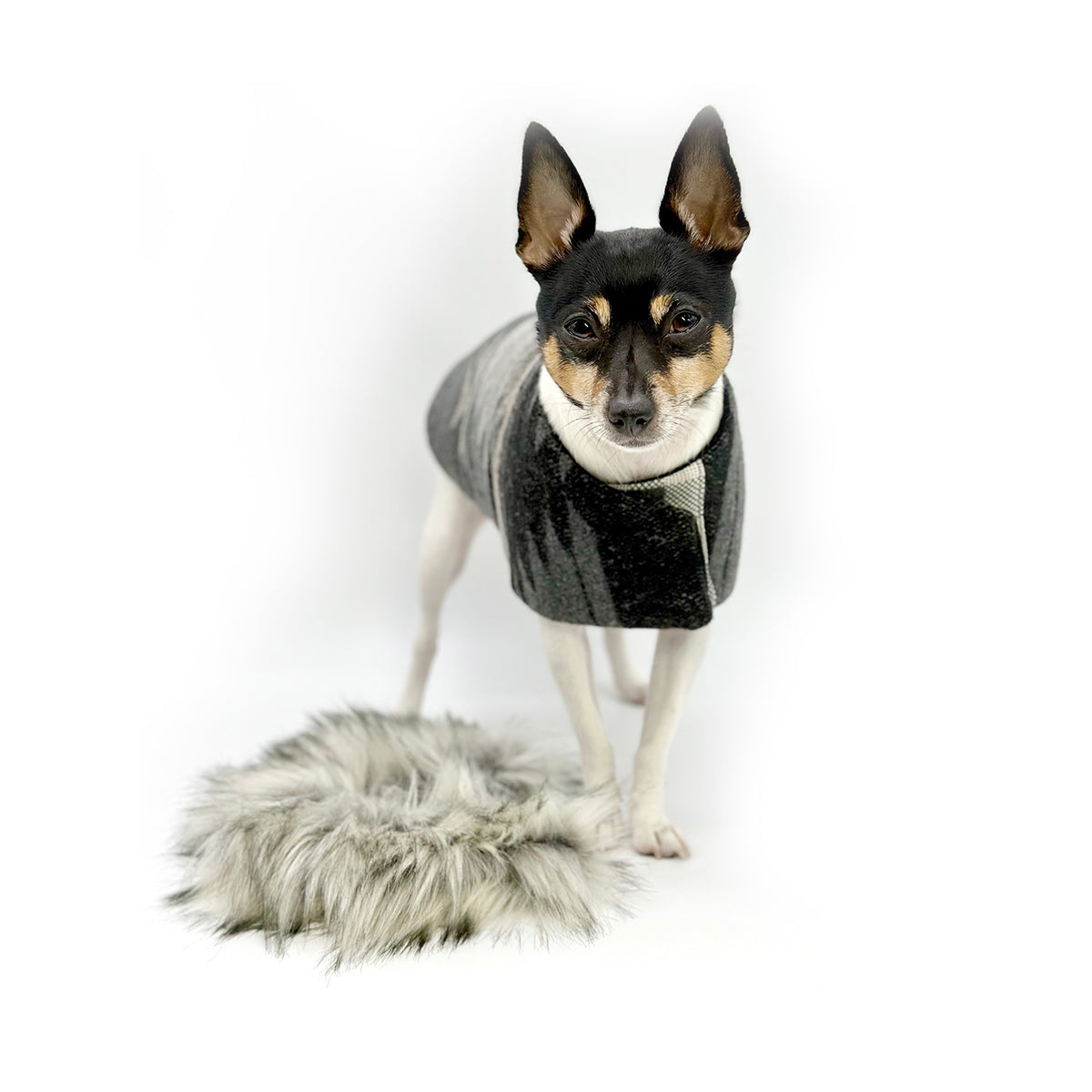 Charcoal Southwest Dog Coat - Navajo Blanket Jacket with Faux Fur Collar