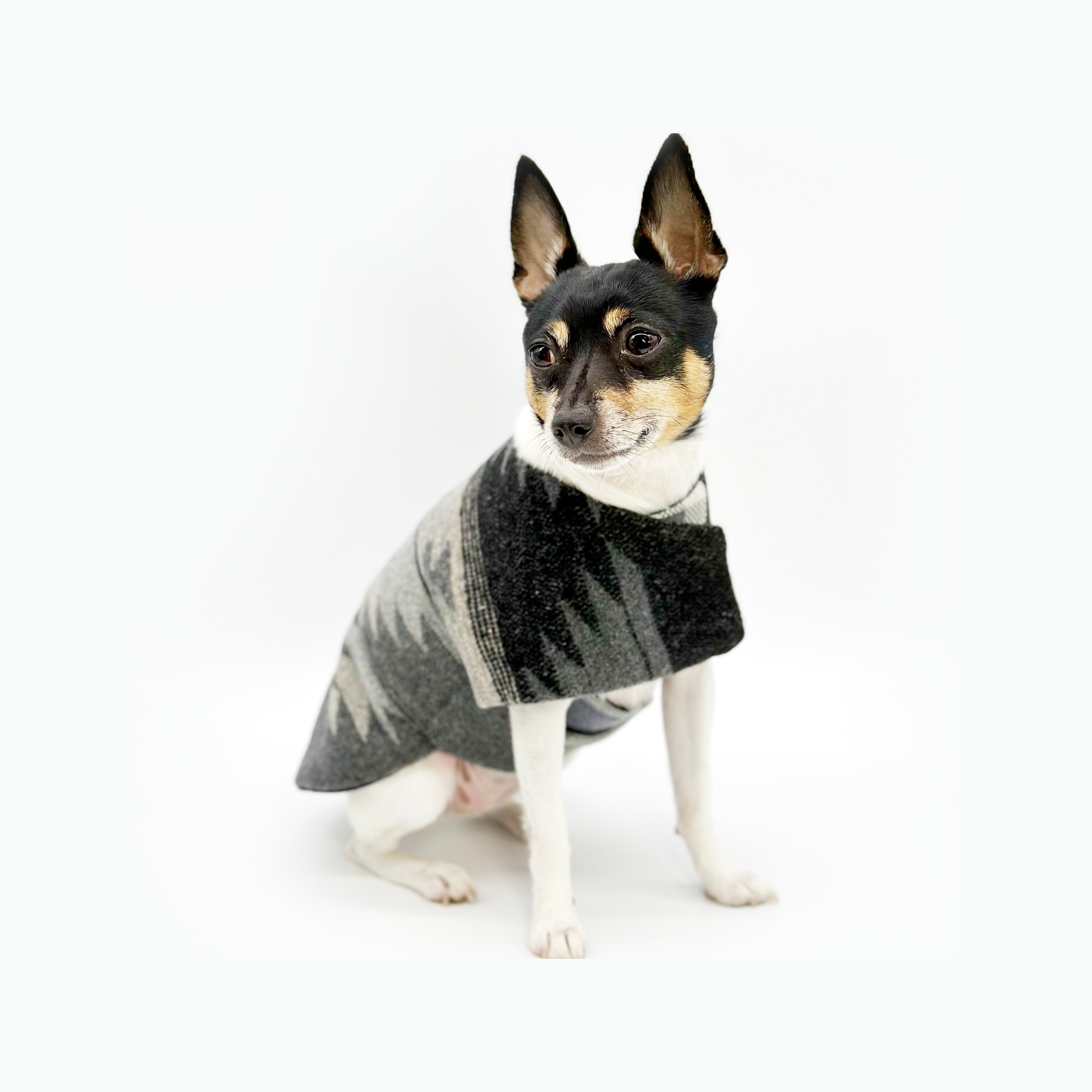 Charcoal Southwest Dog Coat - Navajo Blanket Jacket with Faux Fur Collar