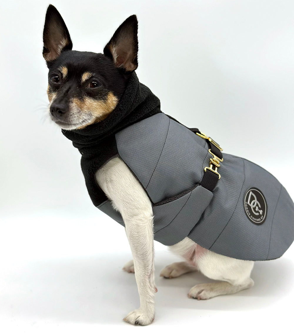 Gray & Black Dog Winter Coat - Waterproof Jacket with Sherpa Fleece Lining