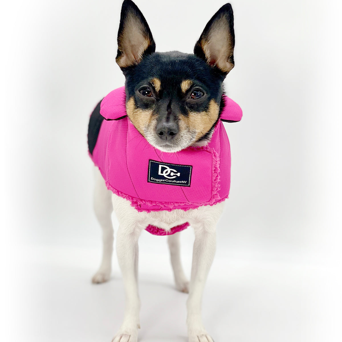 Pink & Black Water-Resistant Dog Coat - Fleece-Lined Winter Jacket with D-Ring